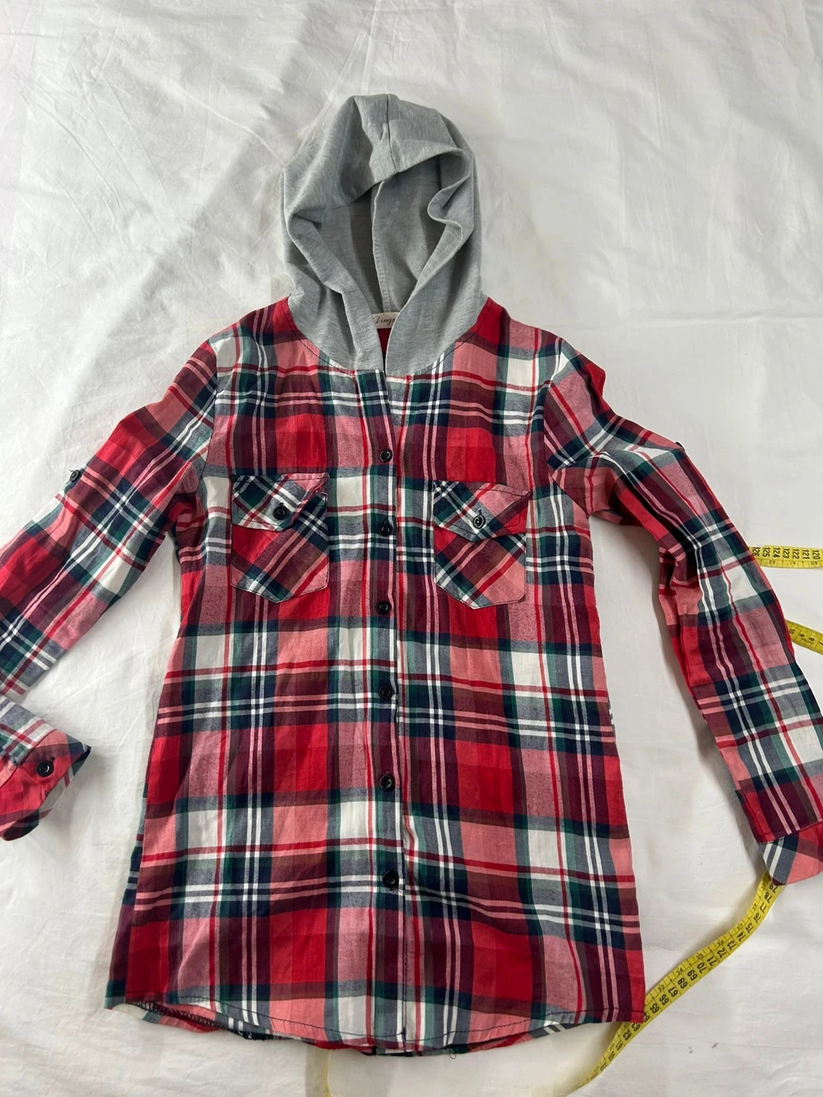 Sweat pull à capuche à carreaux rouge gris dingxin vintage
